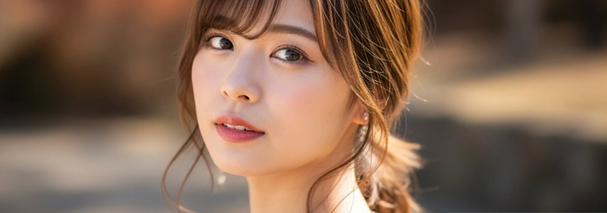 落ち着いたブラウン系の髪色をして微笑んでいる女性