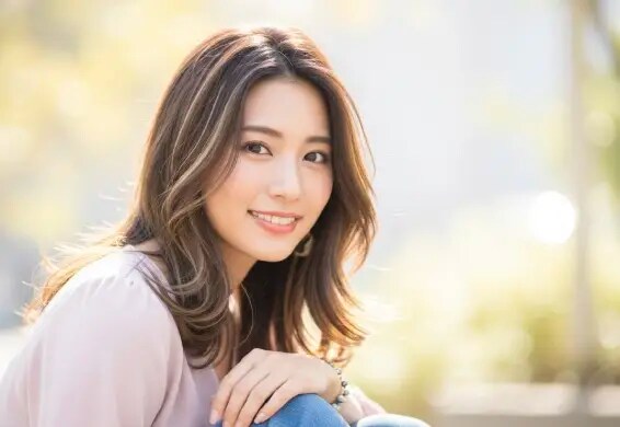 髪にハイライトを入れて微笑んでいる女性