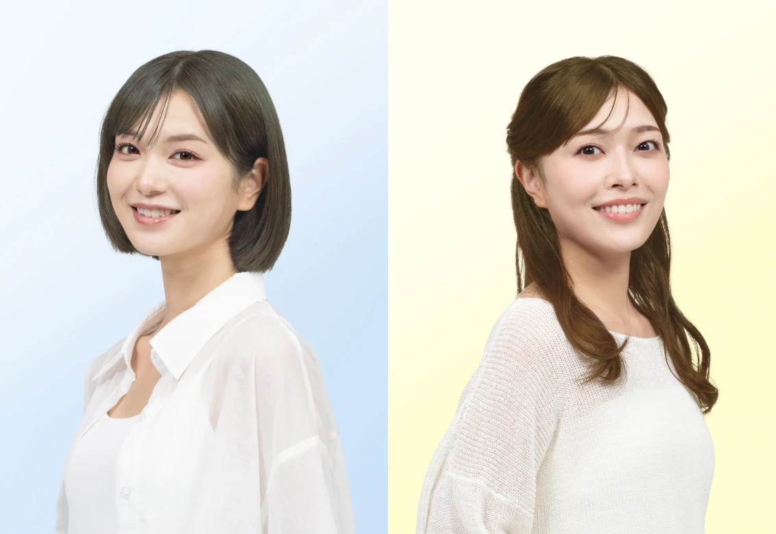 イエベとブルベに似合うヘアカラー、メイクをして微笑む二人の女性